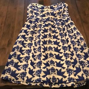 Strapless Bird Print Dress